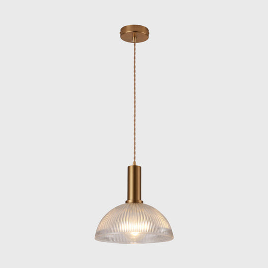 Simple Style Ribbed Glass Pendant Light Fixture For Bedroom Brass / Bowl