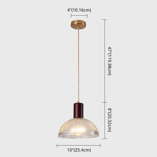 Sleek Single-Bulb Hanging Lamp With Ribbed Glass Shade: Elegant Pendant Light For Bedrooms