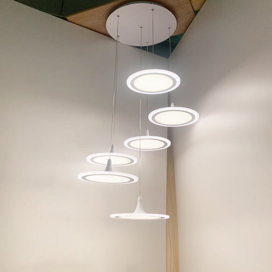 Minimalist White Led Circles Pendant Light For Stairs And Dining Area