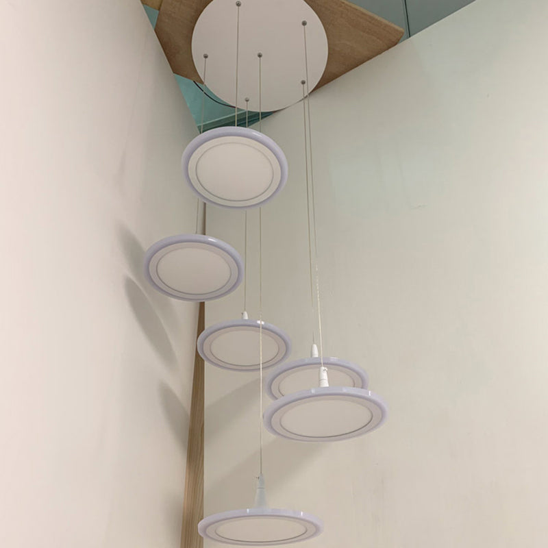 Minimalist Led Circles Suspension Pendant - Multi-Light Acrylic Stairs Diner Lighting In White 6 /