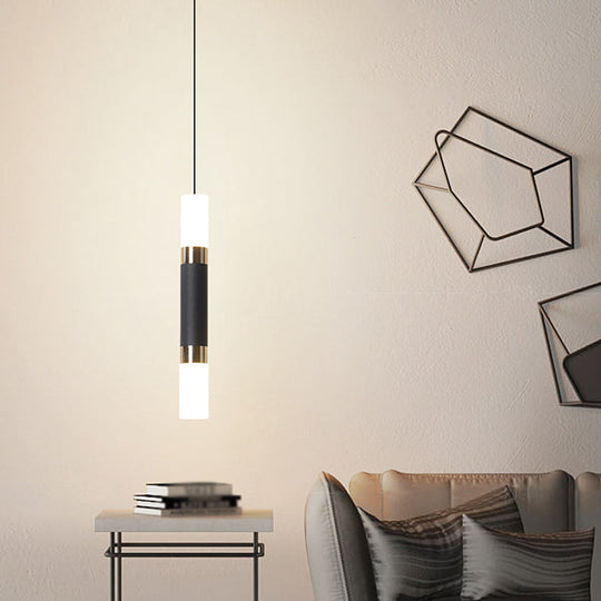 Black Tube Pendant Lamp: Modern Acrylic Led Ceiling Light Fixture For Bedroom