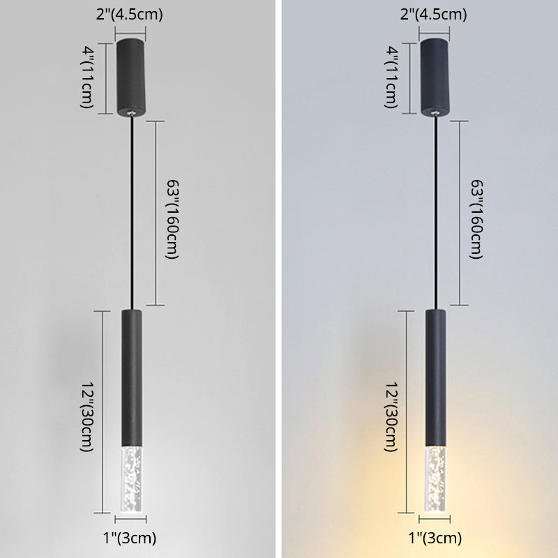 Black Tube Pendant Lamp: Modern Acrylic Led Ceiling Light Fixture For Bedroom