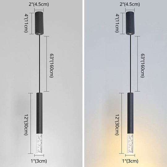 Black Tube Pendant Lamp: Modern Acrylic Led Ceiling Light Fixture For Bedroom