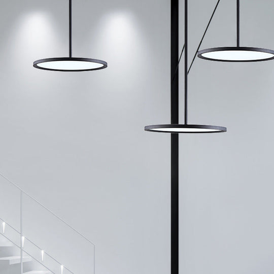 Minimalistic Led Pendant Ceiling Light With Hanging Rod And Flat Shade