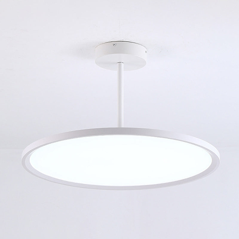 Minimalistic Acrylic Pendant Led Ceiling Light With Hanging Rod – Flat Shade Diner Lighting White