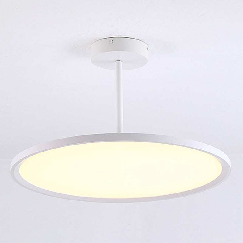 Minimalistic Led Pendant Ceiling Light With Hanging Rod And Flat Shade White / 12 Warm