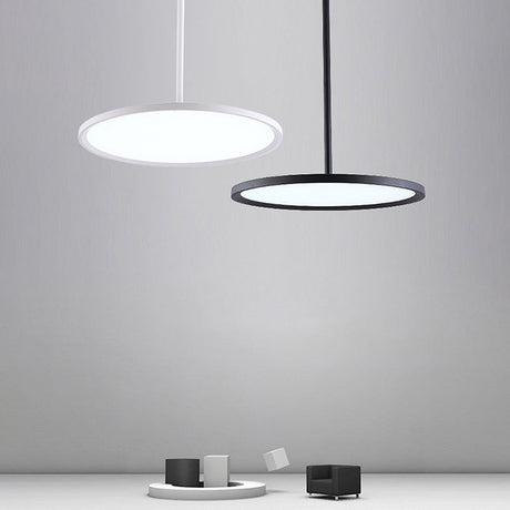 Minimalistic Led Pendant Ceiling Light With Hanging Rod And Flat Shade