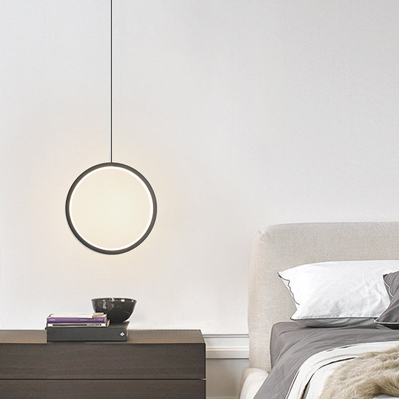 Sleek Metal Led Pendant Light Kit: Minimalist Ring Design For Bedside Suspension