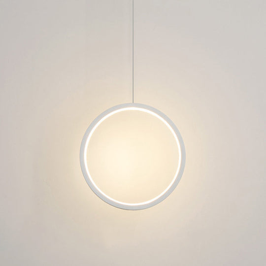 Sleek Metal Led Pendant Light Kit: Minimalist Ring Design For Bedside Suspension 1 / White