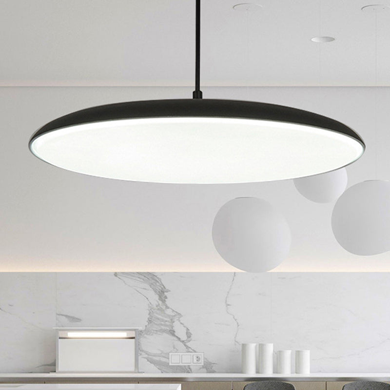 Sleek Round Led Pendant Metal Ceiling Hang Light With Acrylic Diffuser For Dining Room Black / White