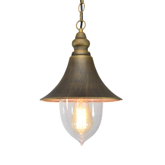 Country Style Flared Hanging Light: Black/Bronze/Gold Pendant With Clear Plastic Shade