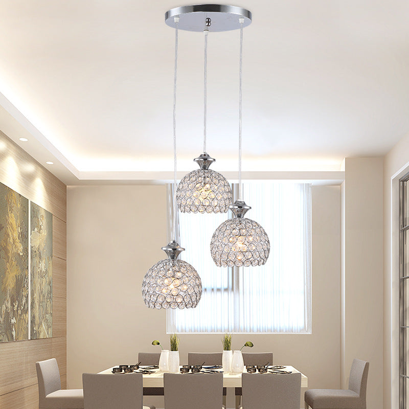 Modern Acrylic Cluster Pendant Light With 3 Chrome Lights For Dining Room