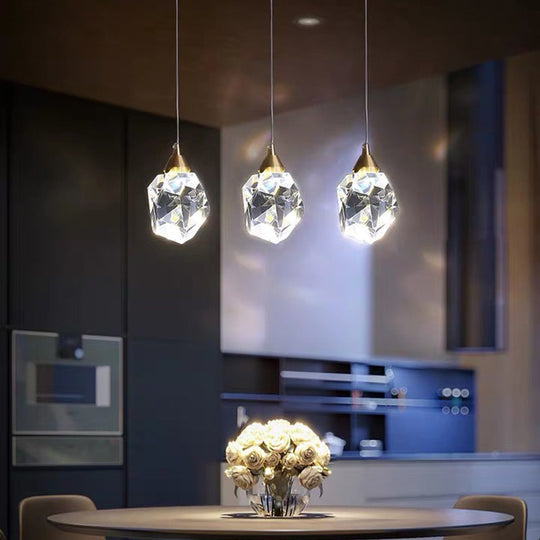 Clear Crystal Led Pendant Light For Dining Room - Elegant Stone Shape Design