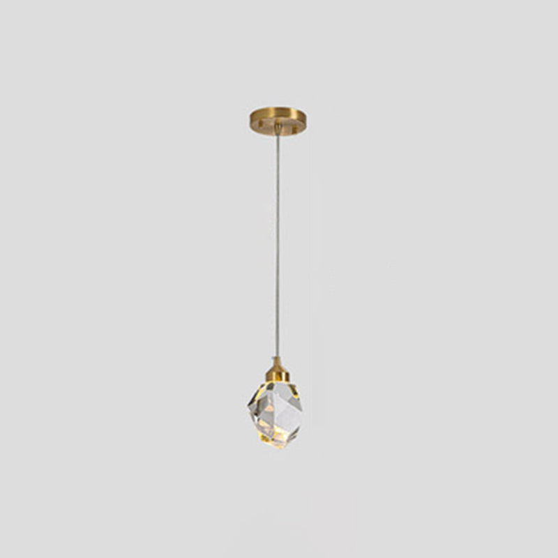 Led Crystal Stone Pendant Light - Simple Single-Light Clear Lamp For Dining Room / Brass-Plated