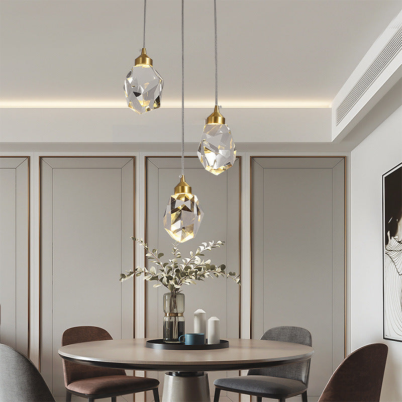 Clear Crystal Led Pendant Light For Dining Room - Elegant Stone Shape Design