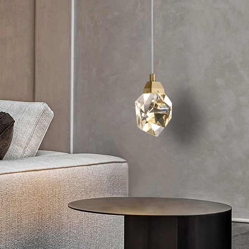 Clear Crystal Led Pendant Light For Dining Room - Elegant Stone Shape Design