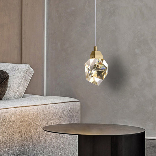 Led Crystal Stone Pendant Light - Simple Single-Light Clear Lamp For Dining Room