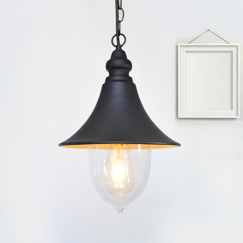 Country Style Flared Hanging Light: Black/Bronze/Gold Pendant With Clear Plastic Shade