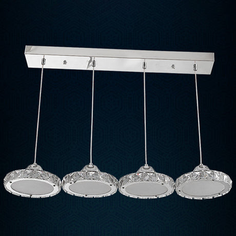 Modern Circular Led Crystal Pendant Light With Chrome Finish For Hanging Ceiling / White 23.5