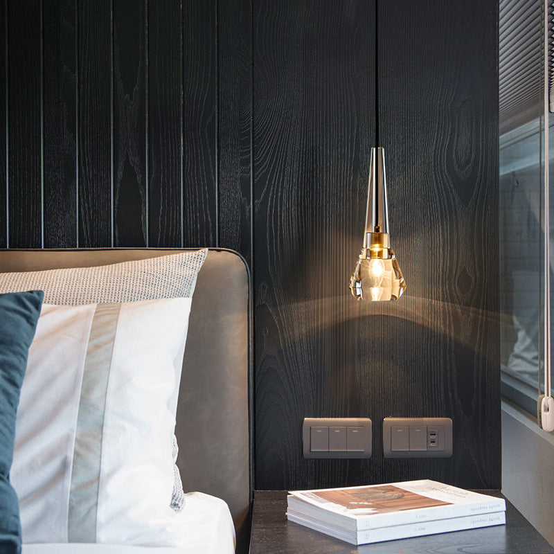 Modern Shaded Crystal Pendant Light - Simplicity Block Design Brass Ceiling Fixture