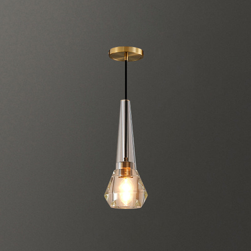 Modern Shaded Crystal Pendant Light - Simplicity Block Design Brass Ceiling Fixture / Diamond