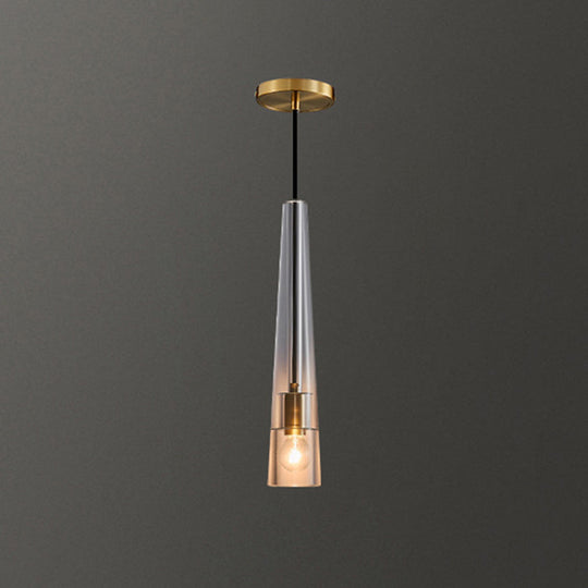 Modern Shaded Crystal Pendant Light - Simplicity Block Design Brass Ceiling Fixture / Cone