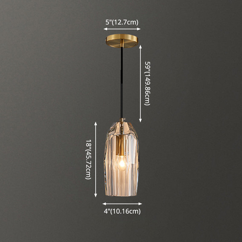 Modern Shaded Crystal Pendant Light - Simplicity Block Design Brass Ceiling Fixture
