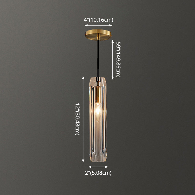 Modern Shaded Crystal Pendant Light - Simplicity Block Design Brass Ceiling Fixture