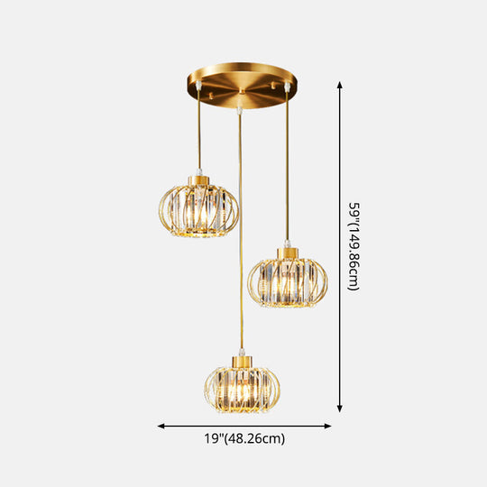 Modern Brass Globe Pendant Light With Crystal Hanging For Dining Area