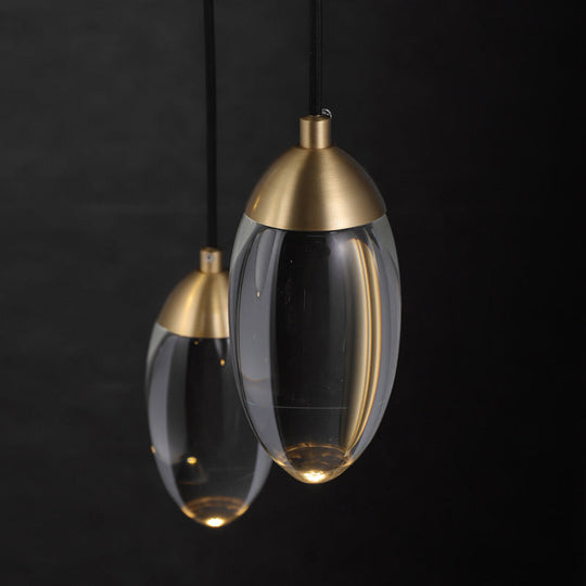 Minimalist Crystal Led Brass Ceiling Pendant - Oval Mini Suspension Lighting For Bedroom