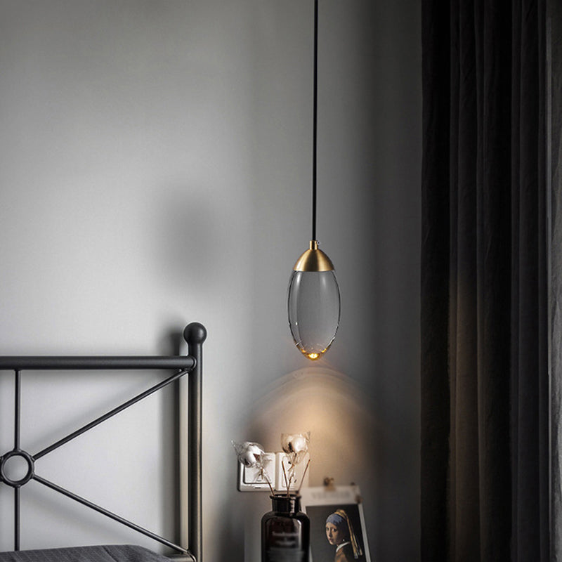 Minimalist Crystal Led Brass Ceiling Pendant - Oval Mini Suspension Lighting For Bedroom