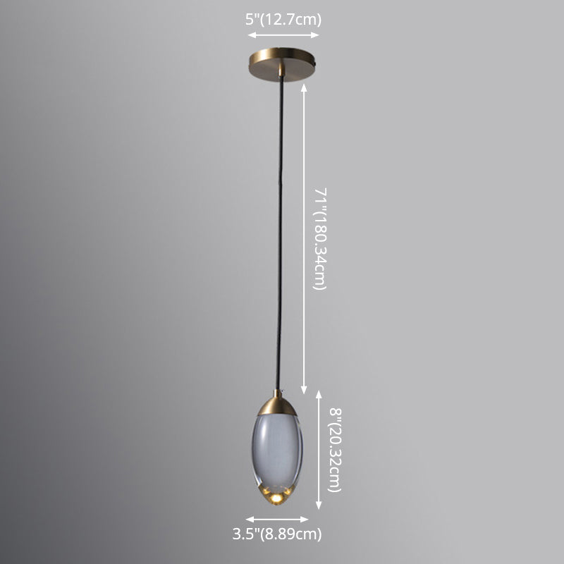 Brass Oval Mini Suspension Crystal Led Pendant Light For Minimalist Bedroom Ceiling
