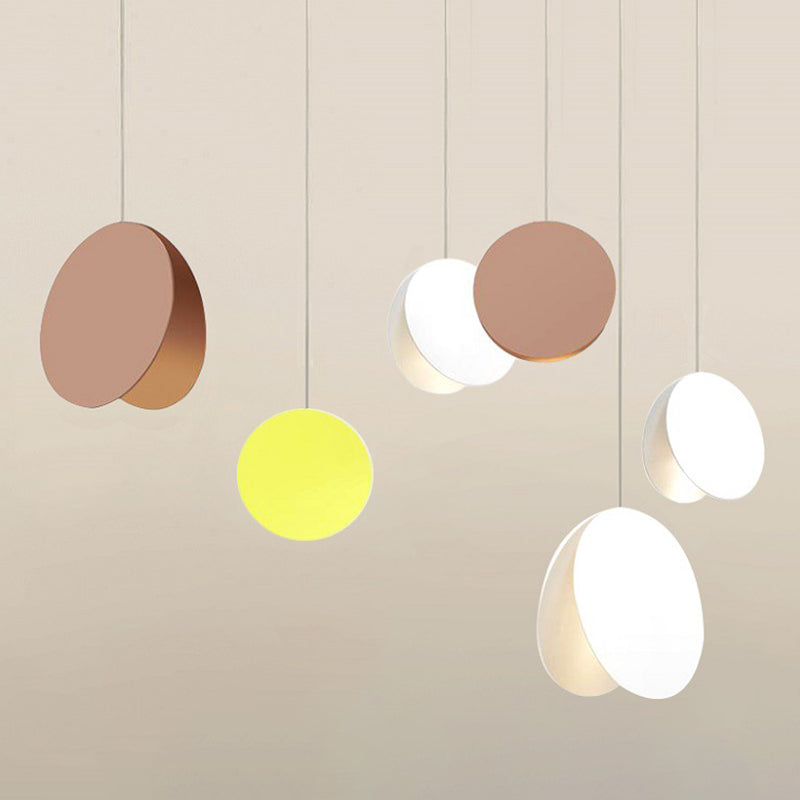 Shell-Inspired Round Pendant Lamp - Macaron Style Metal 1-Light Ceiling Light