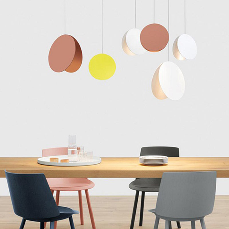 Shell-Inspired Round Pendant Lamp - Macaron Style Metal 1-Light Ceiling Light