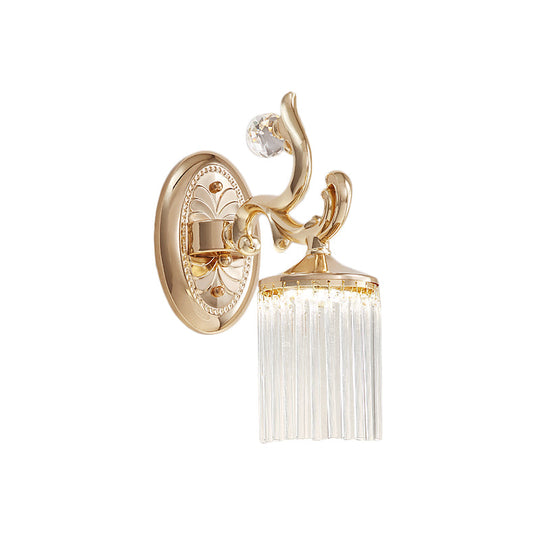 Vintage Crystal Wall Light With Gold Curved Arm & 1/2 Bulbs For Clear Pipe Lighting