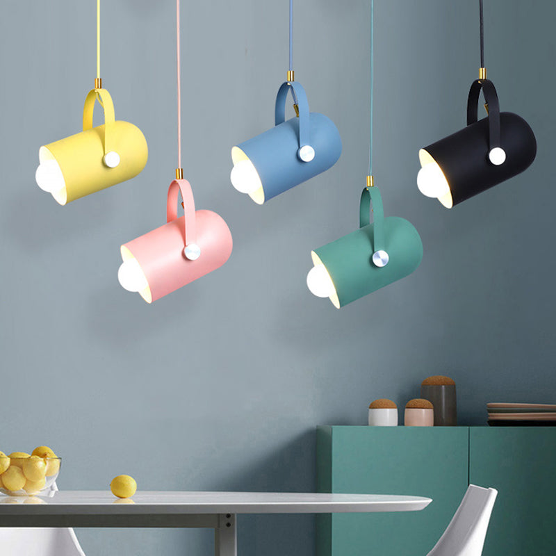 1-Head Metal Pendant Spotlight With Adjustable Handle - Commercial Macaron Lighting