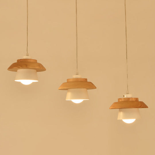 Nordic Saucer Cup Hanging Lamp - Metal & Wood Pendant Light Fixture