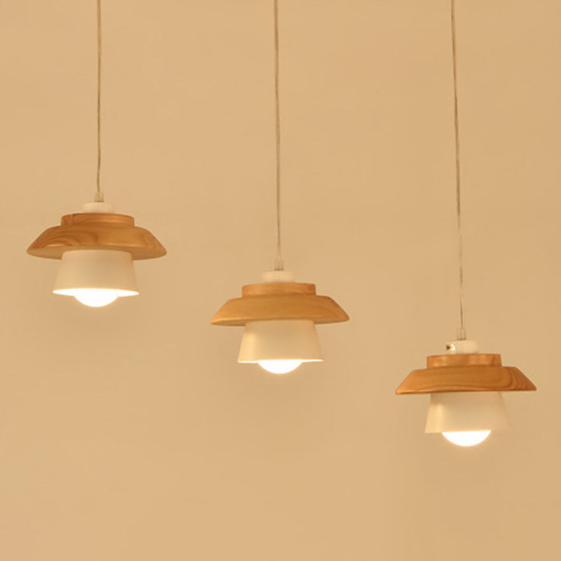 Nordic Saucer Dining Room Lamp - Metal And Wood Pendant Light