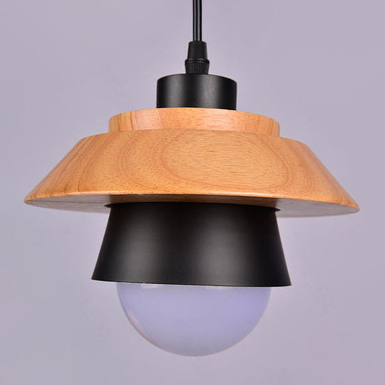 Nordic Saucer Dining Room Lamp - Metal And Wood Pendant Light
