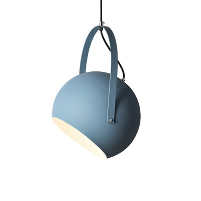 Dome Pendant Restaurant Spotlight With Arched Handle - Metal Hanging Light Fixture Gray Blue