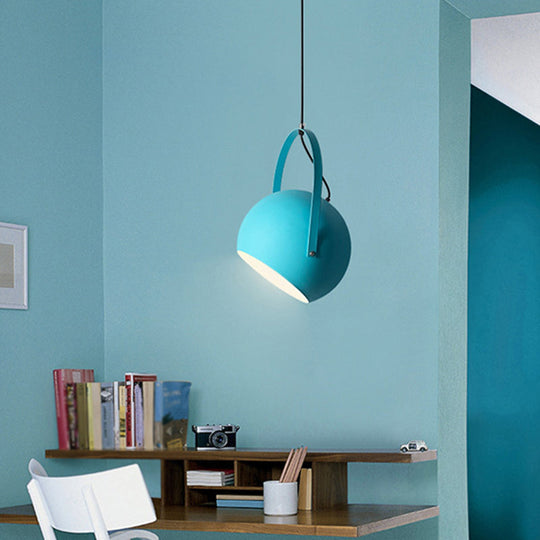 Dome Pendant Spotlight Restaurant Hanging Light Fixture - Macaron Metal With Arched Handle