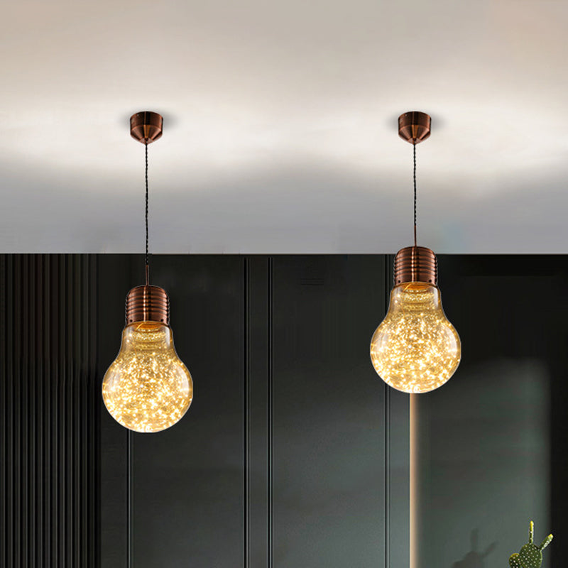 Metal Pendant Light With Starry Led String And Glass Shade For Bar