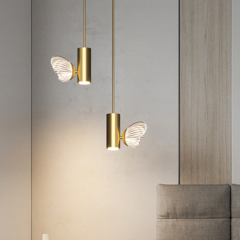 Led Brass Spotlight Pendant Light With Twig And Butterfly Design Simple Style Acrylic Shade