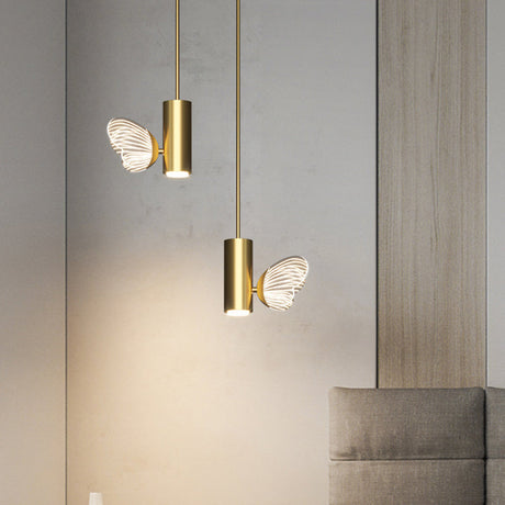 Led Brass Spotlight Pendant Light With Twig And Butterfly Design Simple Style Acrylic Shade