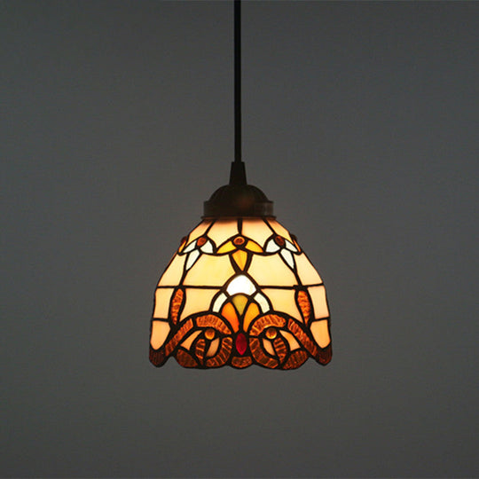 Brown Baroque Stained Glass Pendant Light For Restaurant Ceiling / 6 Cord