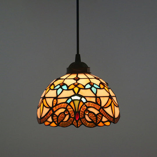 Baroque Stained Glass Pendant Light In Brown For Restaurant Ceiling Decor / 8’ Cord