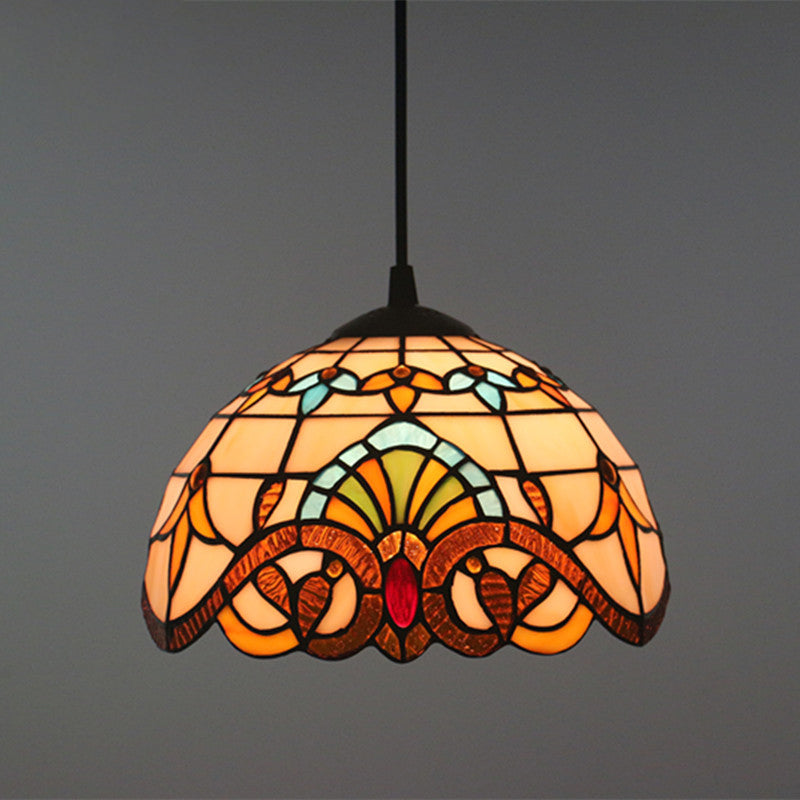 Brown Baroque Stained Glass Pendant Light For Restaurant Ceiling / 10 Cord
