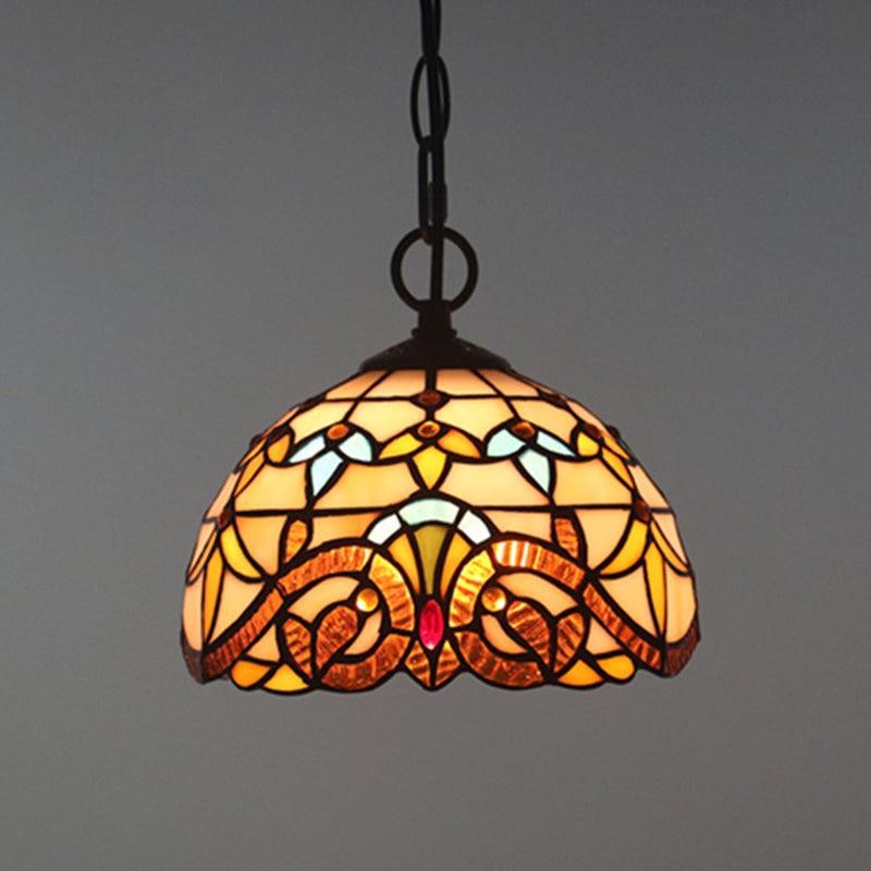 Baroque Stained Glass Pendant Light In Brown For Restaurant Ceiling Decor / 8’ Chain