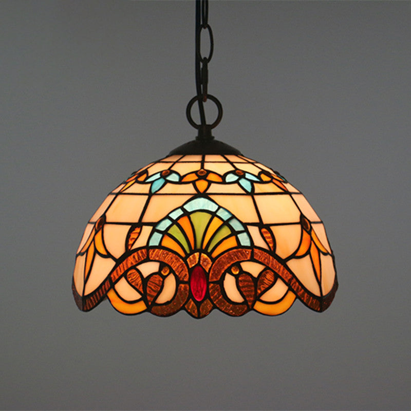 Baroque Stained Glass Pendant Light In Brown For Restaurant Ceiling Decor / 10’ Chain