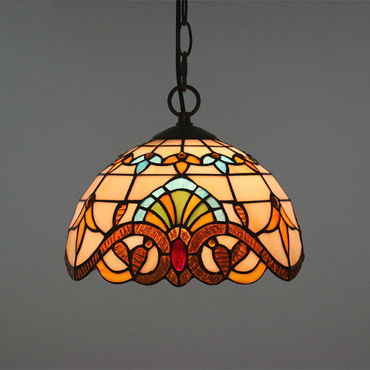 Baroque Stained Glass Pendant Light In Brown For Restaurant Ceiling Decor / 10’ Chain
